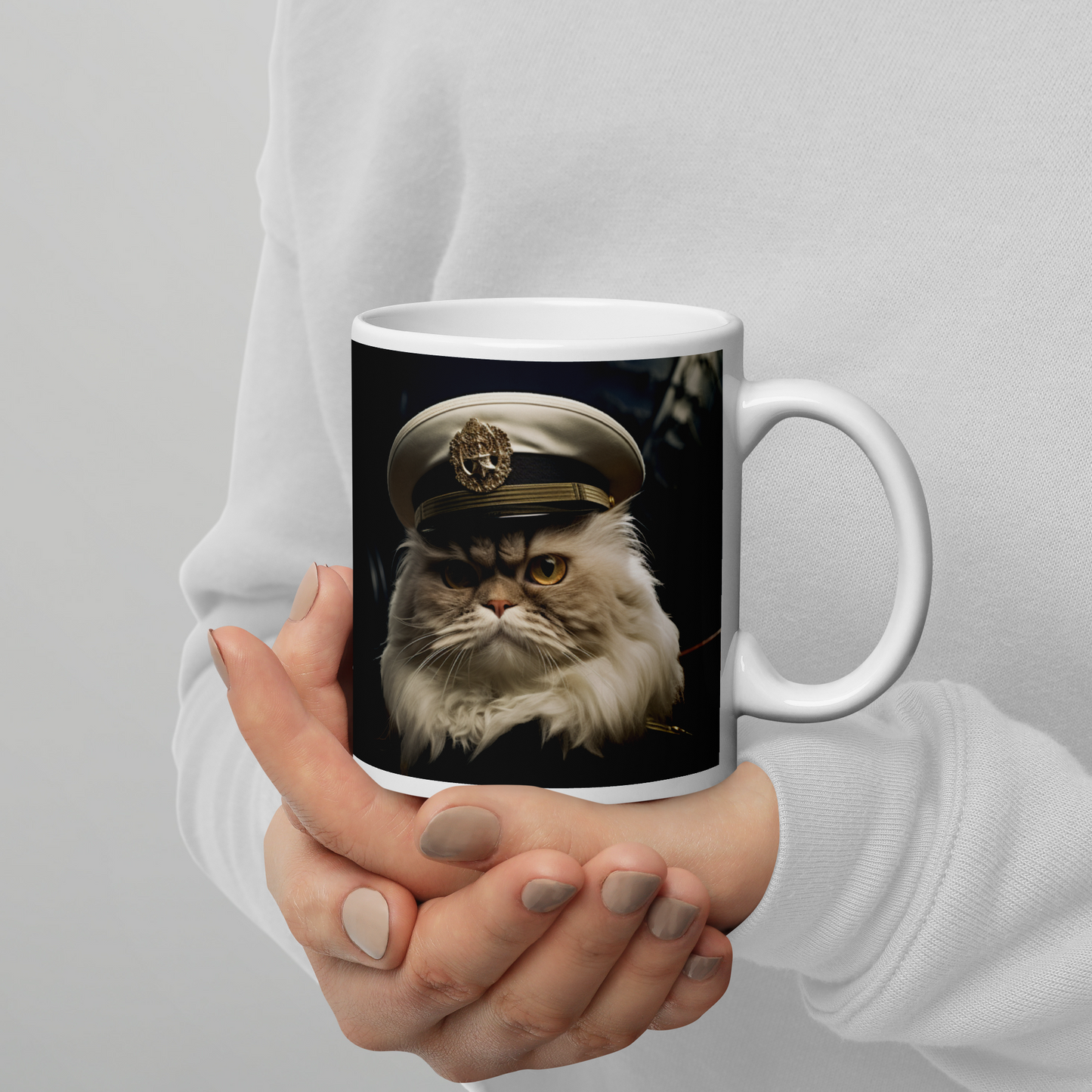 Maine Coon Navy Officer White glossy mug