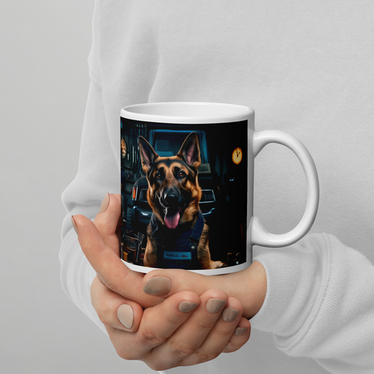 German Shepherd AutoMechanic White glossy mug