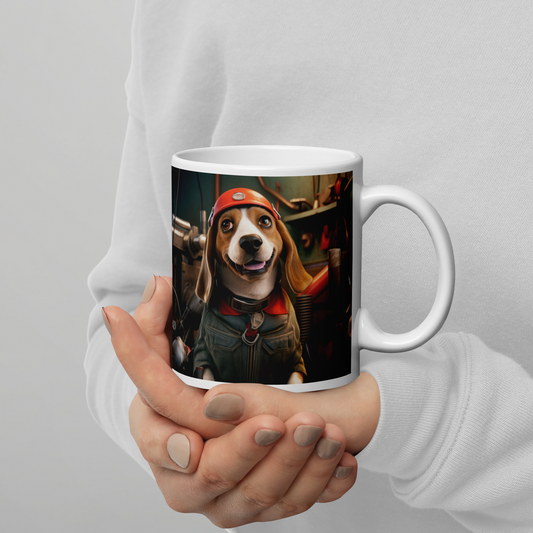 Beagle AutoMechanic White glossy mug