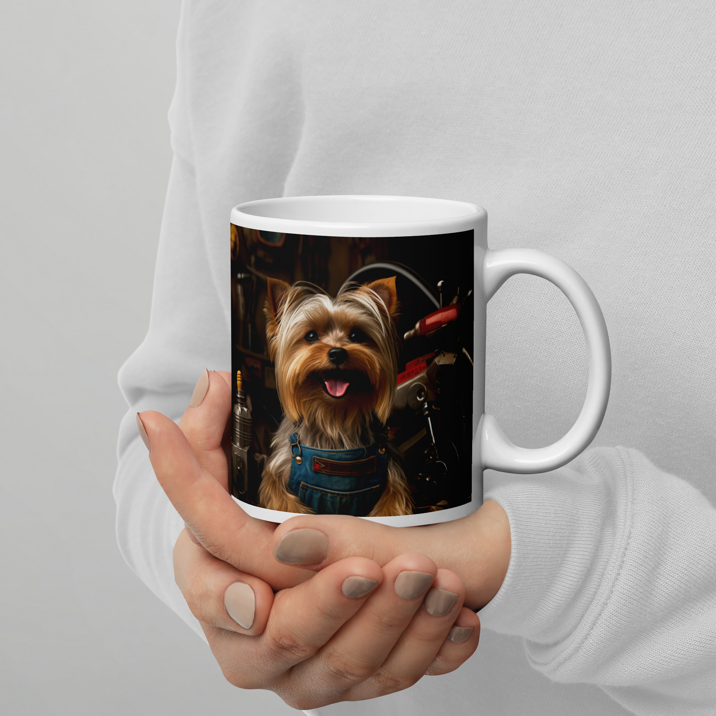 Yorkshire Terrier Auto Mechanic White glossy mug