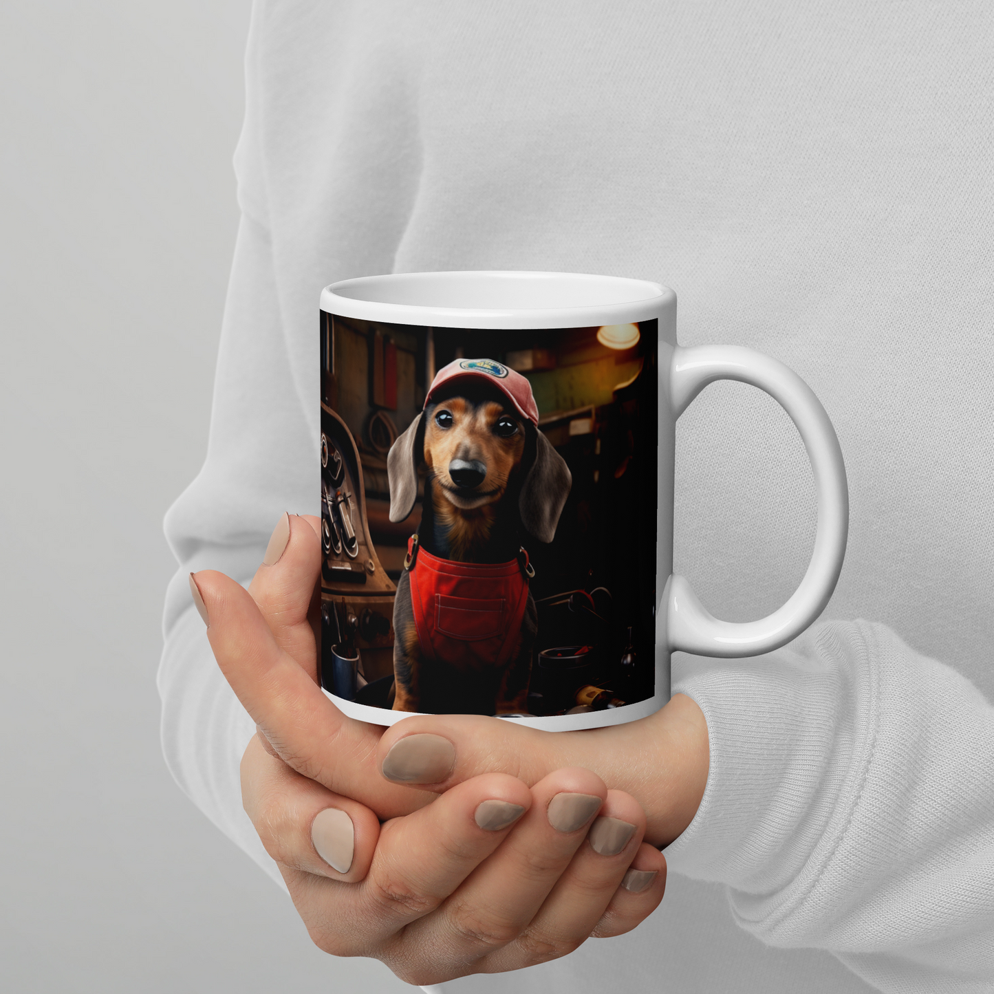 Dachshund Auto Mechanic White glossy mug