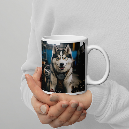 Siberian Husky AutoMechanic White glossy mug
