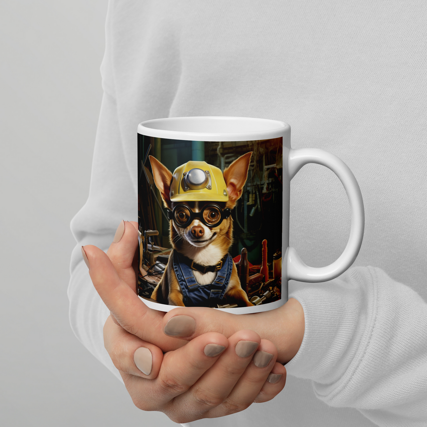 Chihuahua AutoMechanic White glossy mug