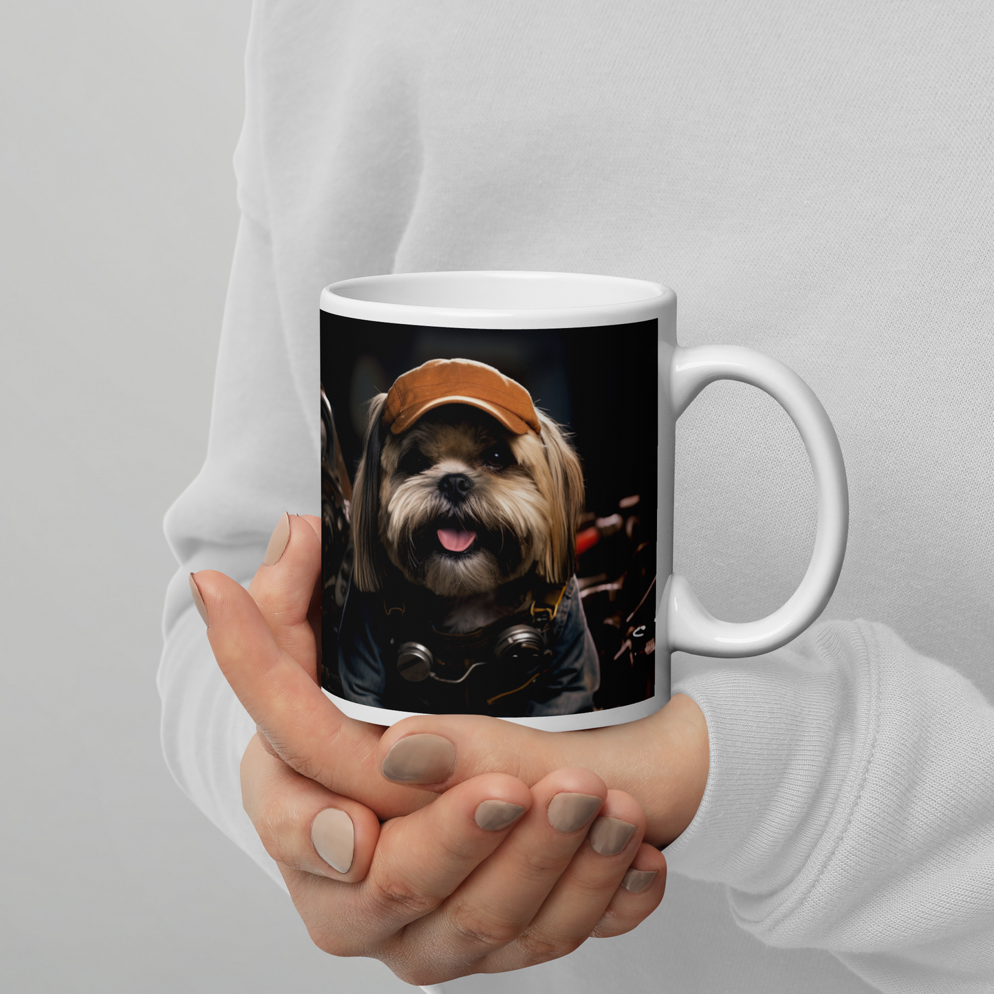 Shih Tzu AutoMechanic White glossy mug