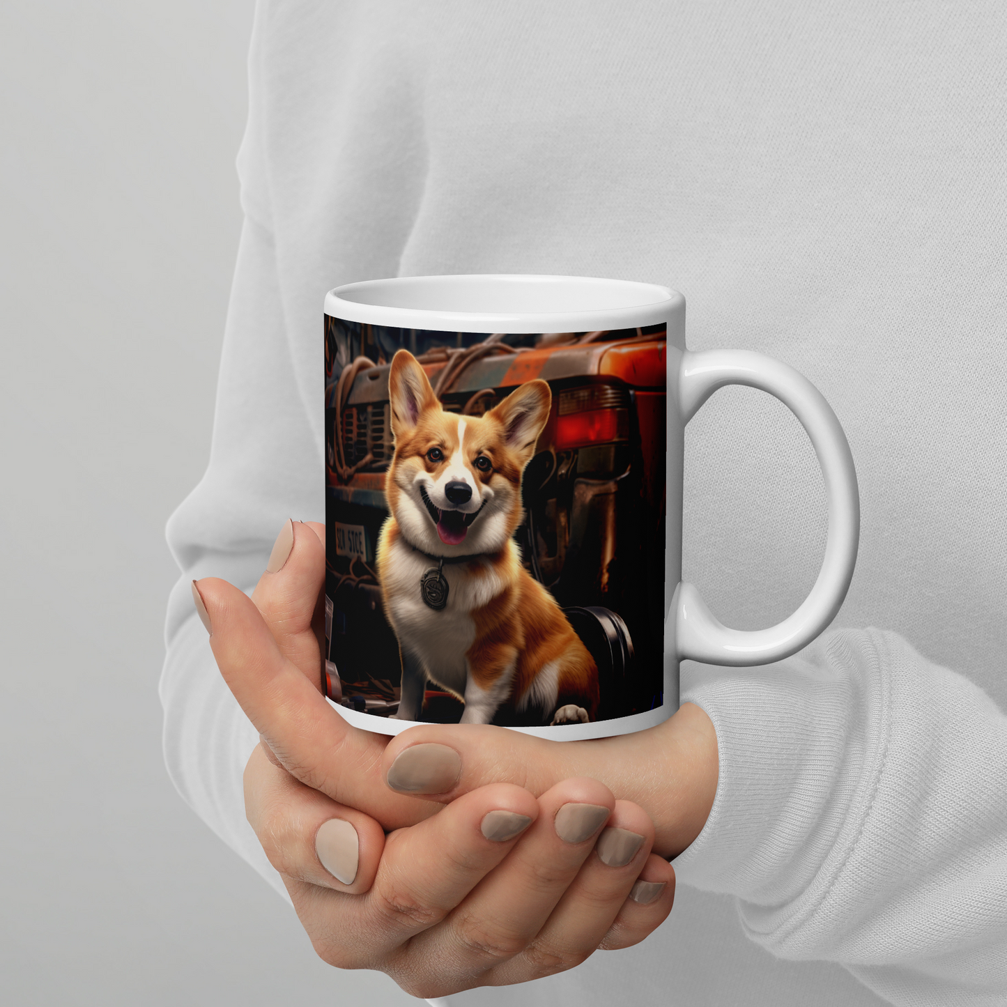 Pembroke Welsh Corgi AutoMechanic White glossy mug