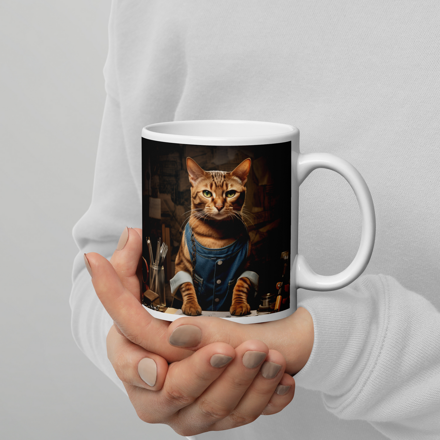 Domestic Shorthair AutoMechanic White glossy mug