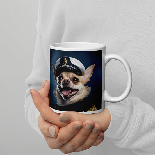 Chihuahua NavyOfficer White glossy mug