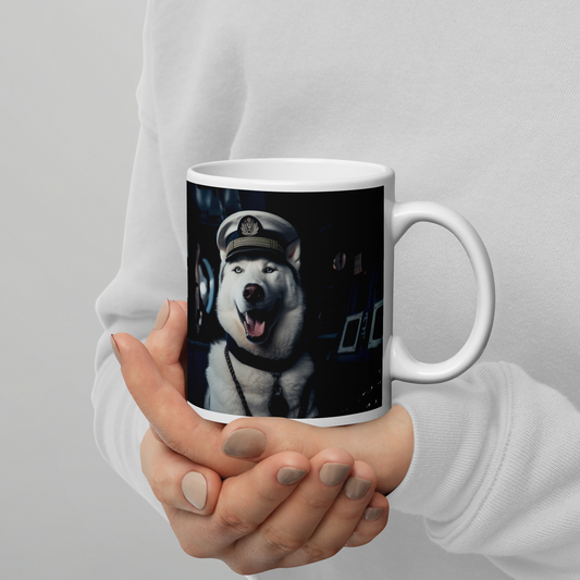 Siberian Husky NavyOfficer White glossy mug