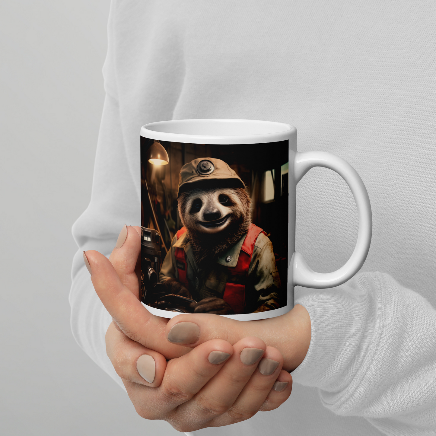 Sloth AutoMechanic White glossy mug