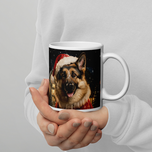 German Shepherd Christmas White glossy mug