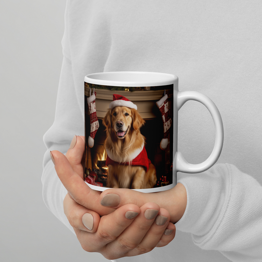 Golden Retriever Christmas White glossy mug