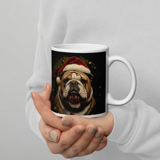 Bulldog Christmas White glossy mug