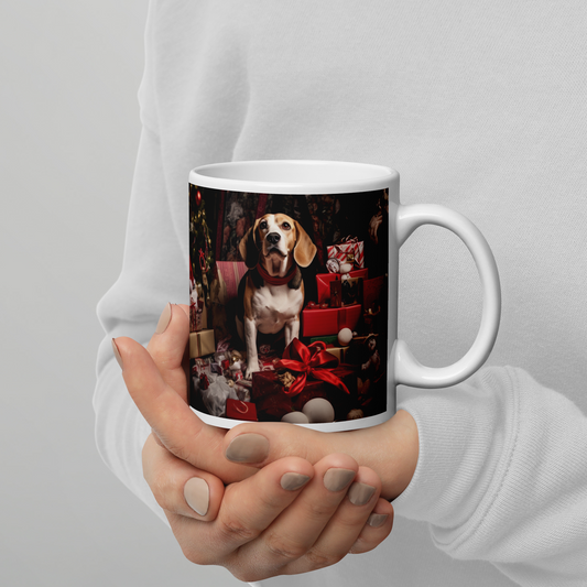Beagle Christmas White glossy mug