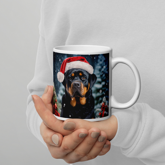 Rottweiler Christmas White glossy mug