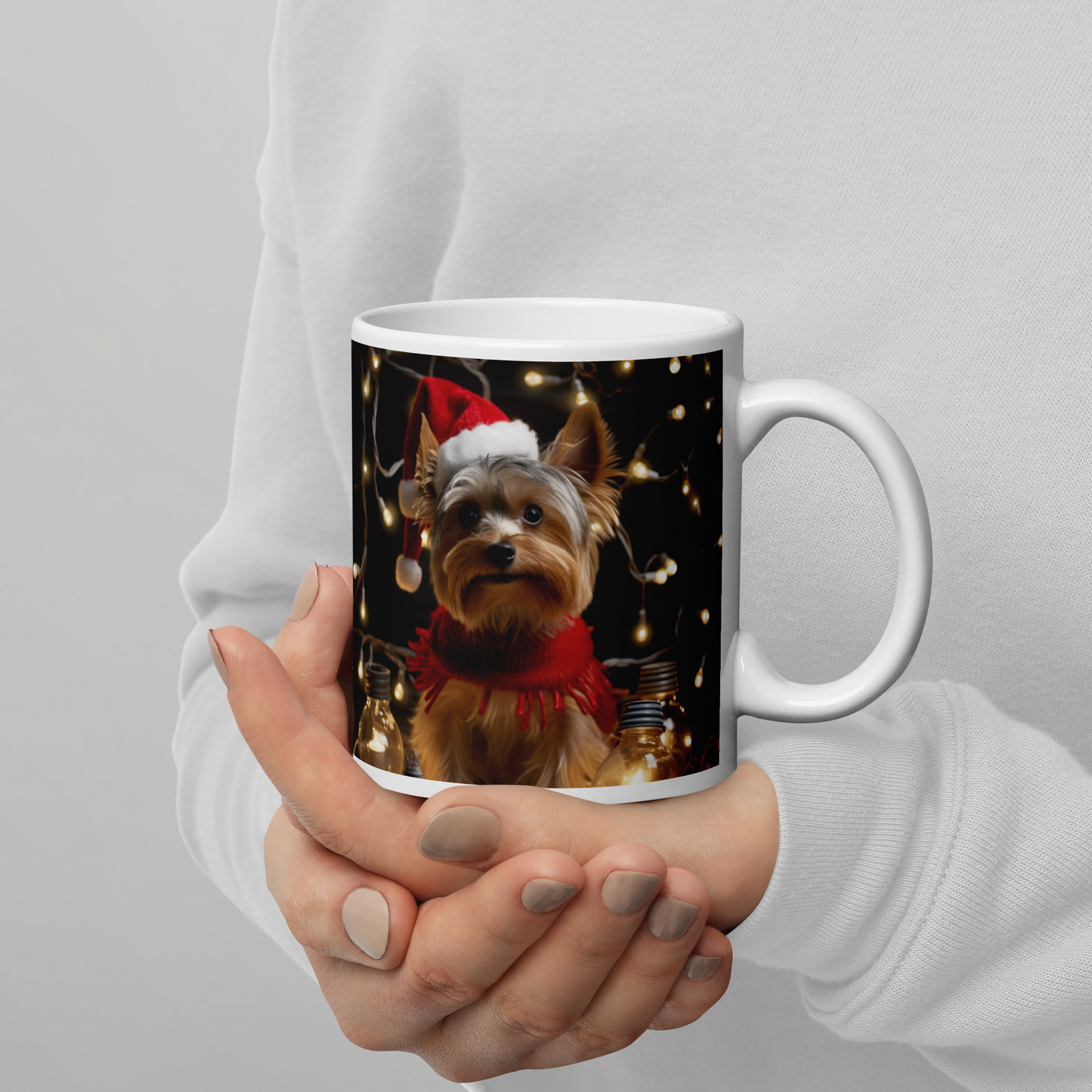 Yorkshire Terrier Christmas White glossy mug