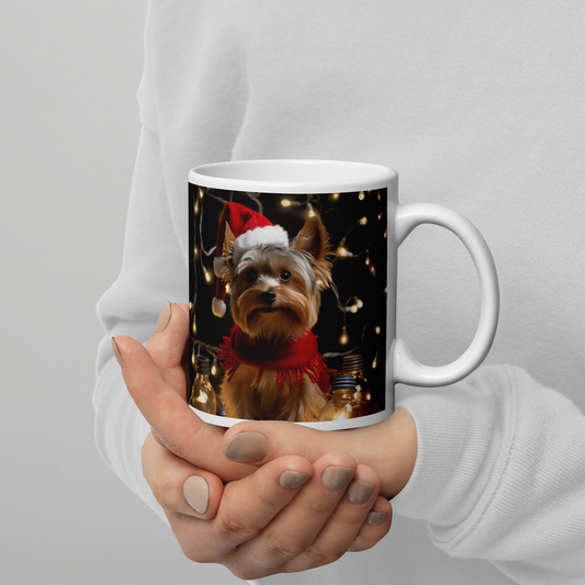 Yorkshire Terrier Christmas White glossy mug