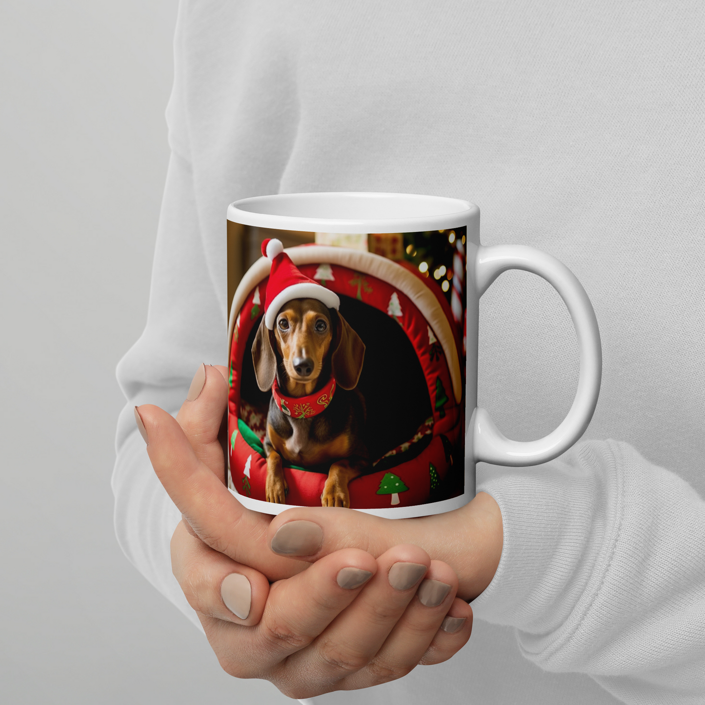 Dachshund Christmas White glossy mug