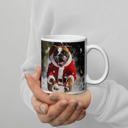 Boxer Christmas White glossy mug