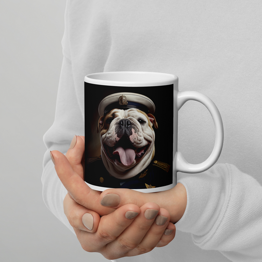 Bulldog NavyOfficer White glossy mug