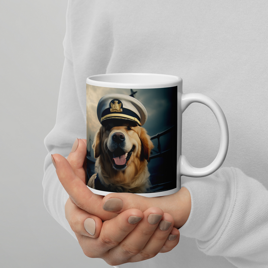 Golden Retriever NavyOfficer White glossy mug