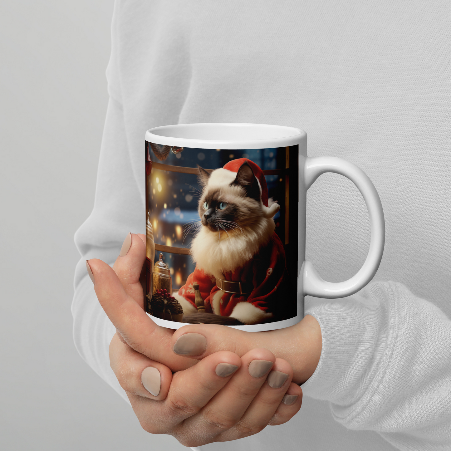 Siamese Christmas White glossy mug