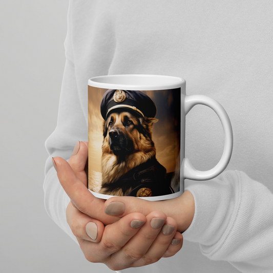 German Shepherd NavyOfficer White glossy mug