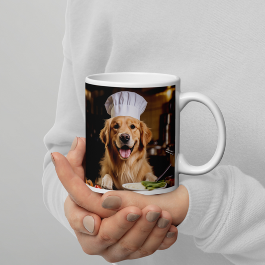 Golden Retriever Chef White glossy mug