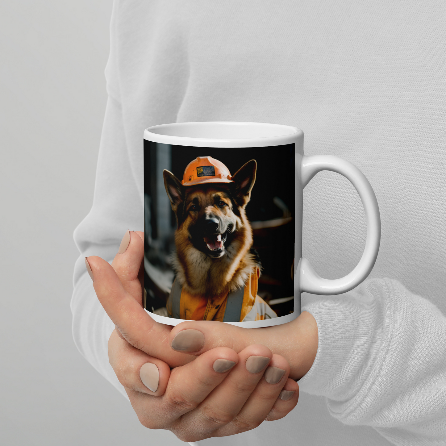 German Shepherd ConstructionWorker White glossy mug