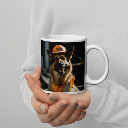 German Shepherd ConstructionWorker White glossy mug