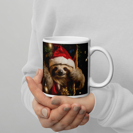 Sloth Christmas White glossy mug