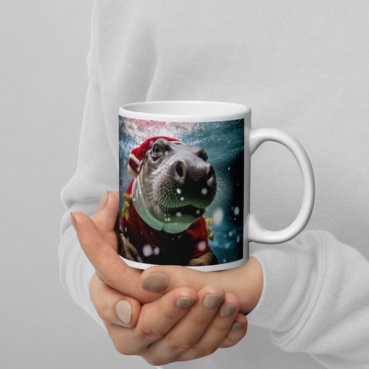 Hippo Christmas White glossy mug