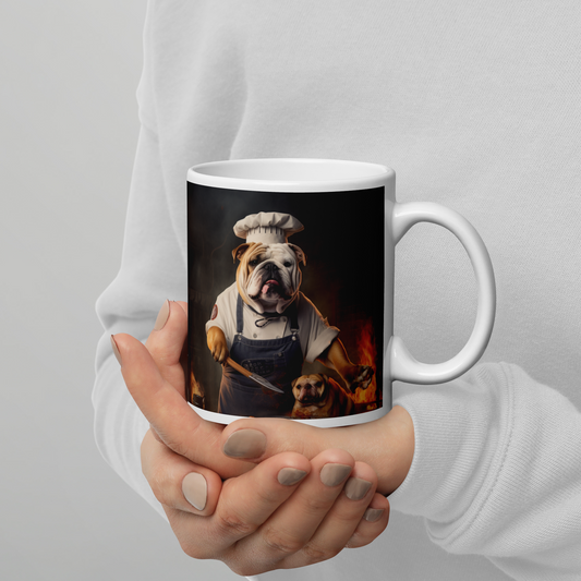 Bulldog Chef White glossy mug