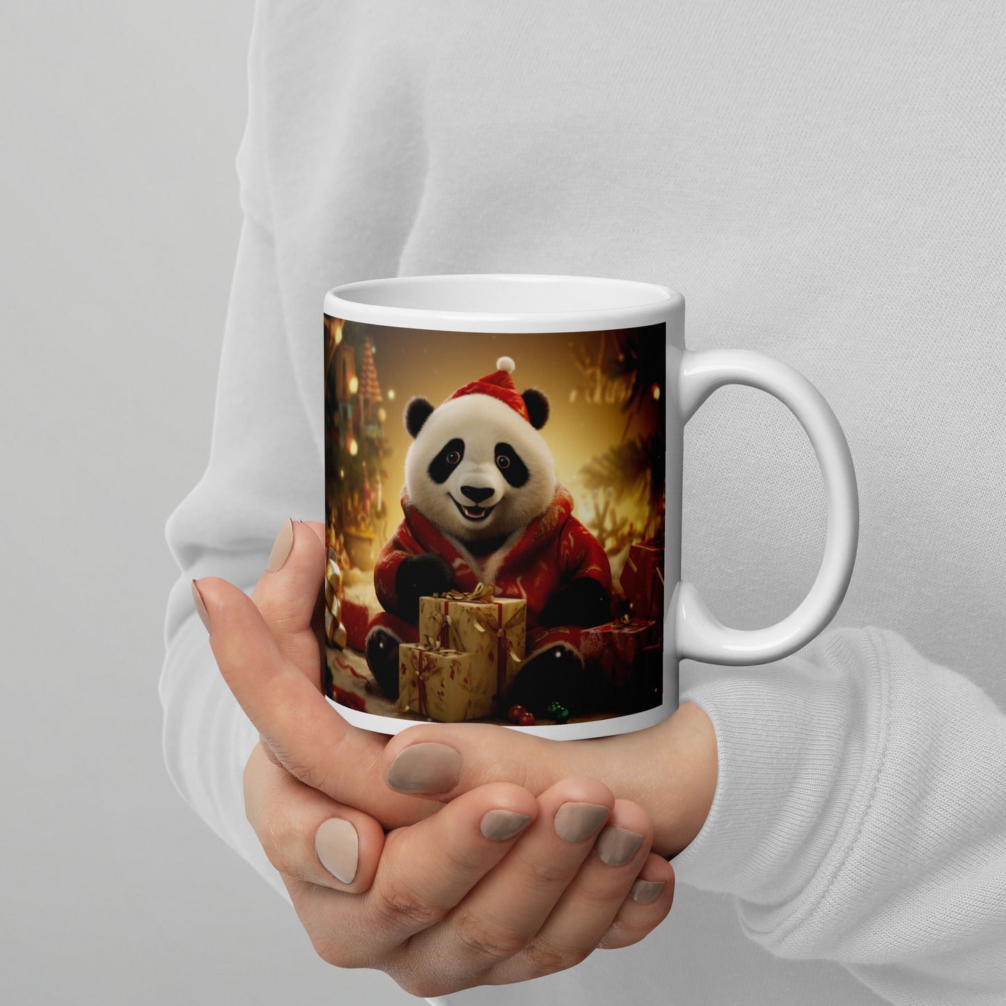 Panda Christmas White glossy mug