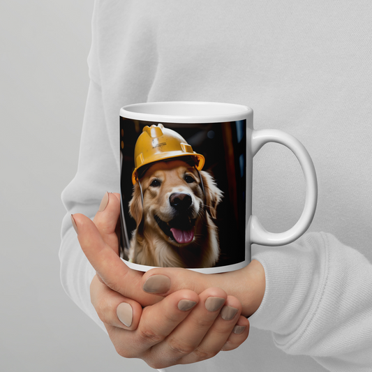 Golden Retriever ConstructionWorker White glossy mug