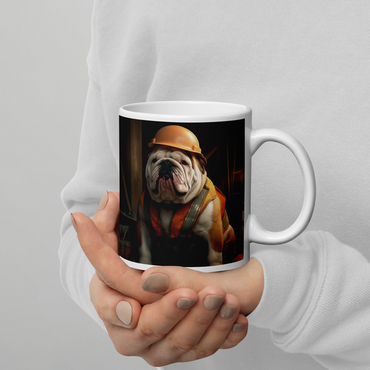 Bulldog ConstructionWorker White glossy mug