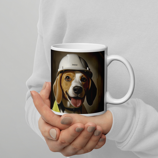 Beagle ConstructionWorker White glossy mug