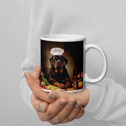 Rottweiler Chef White glossy mug