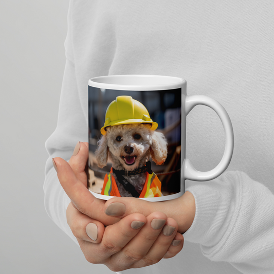 Poodle ConstructionWorker White glossy mug