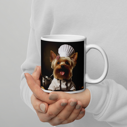 Yorkshire Terrier Chef White glossy mug