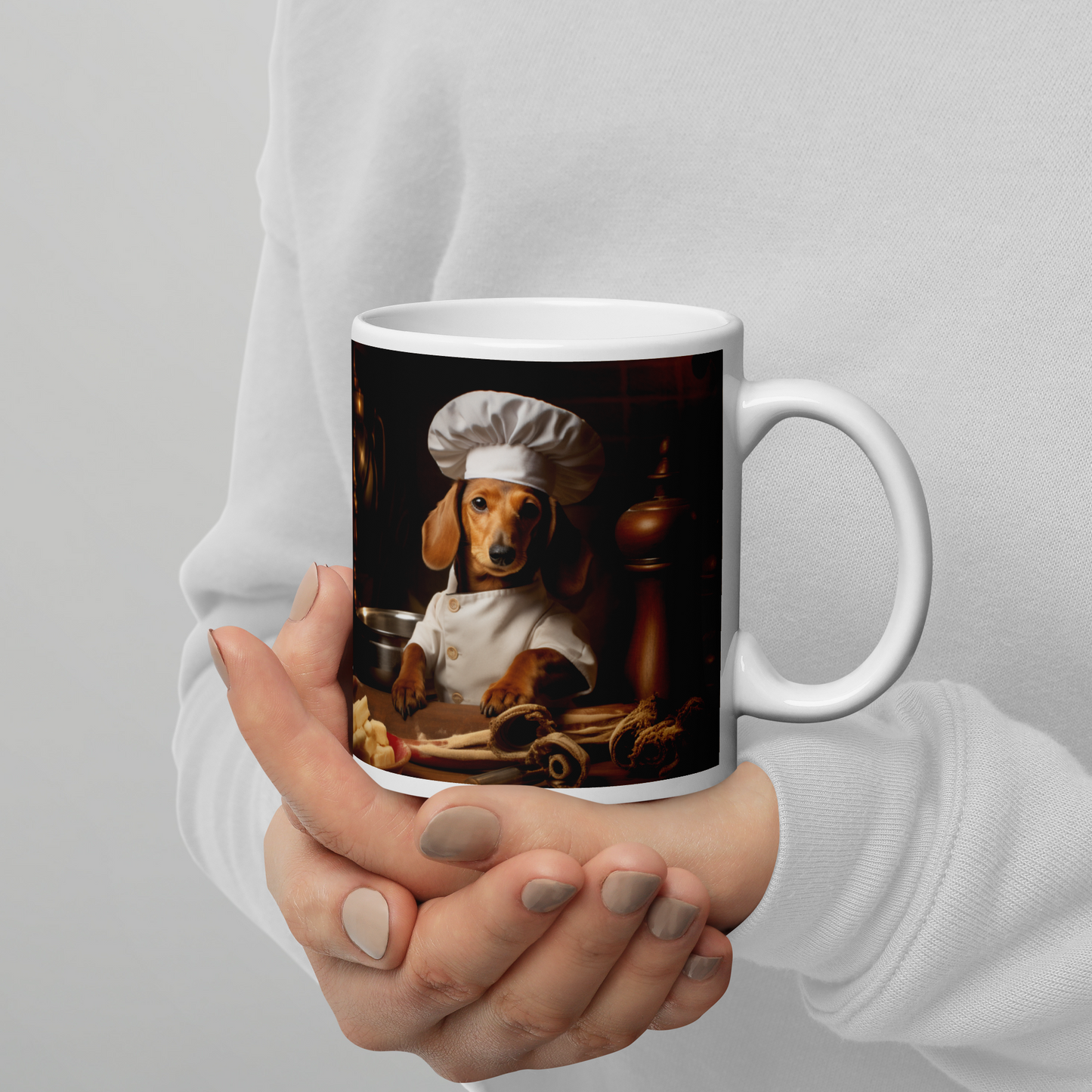 Dachshund Chef White glossy mug