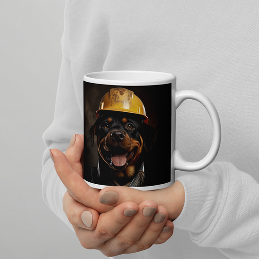 Rottweiler ConstructionWorker White glossy mug