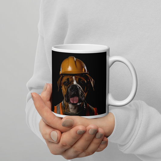 Boxer ConstructionWorker White glossy mug