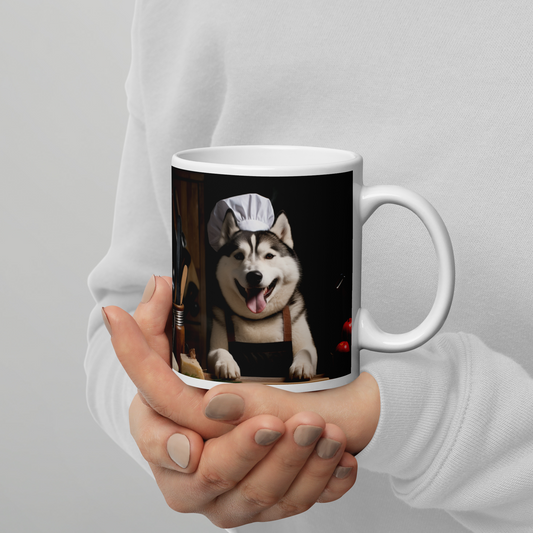 Siberian Husky Chef White glossy mug