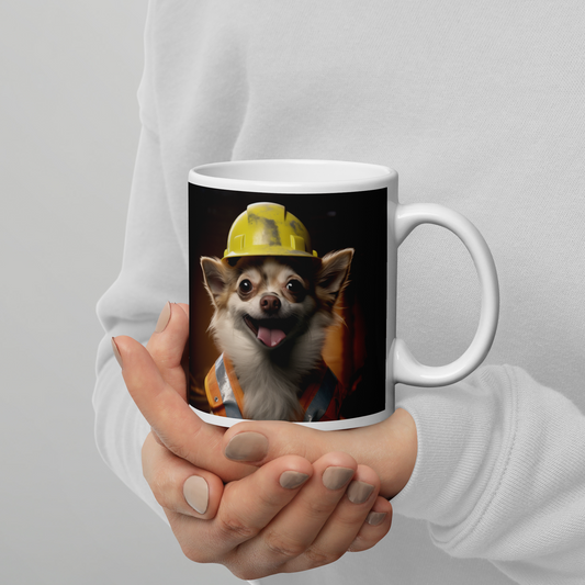 Chihuahua ConstructionWorker White glossy mug