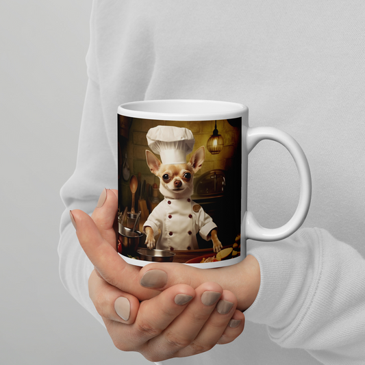 Chihuahua Chef White glossy mug