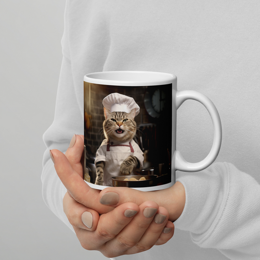 Domestic Shorthair Chef White glossy mug