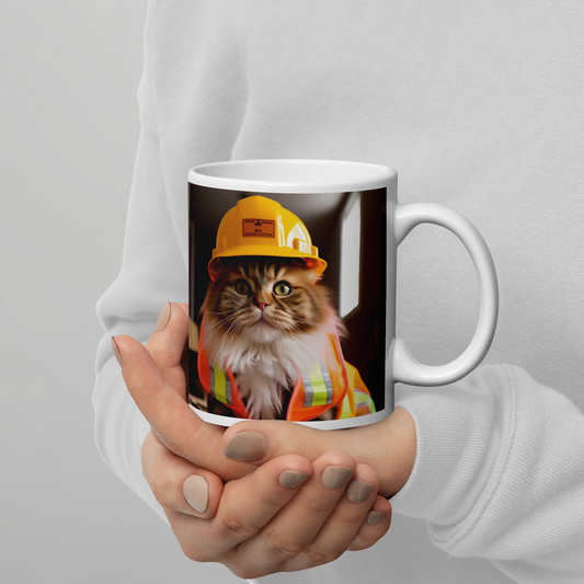 Maine Coon ConstructionWorker White glossy mug