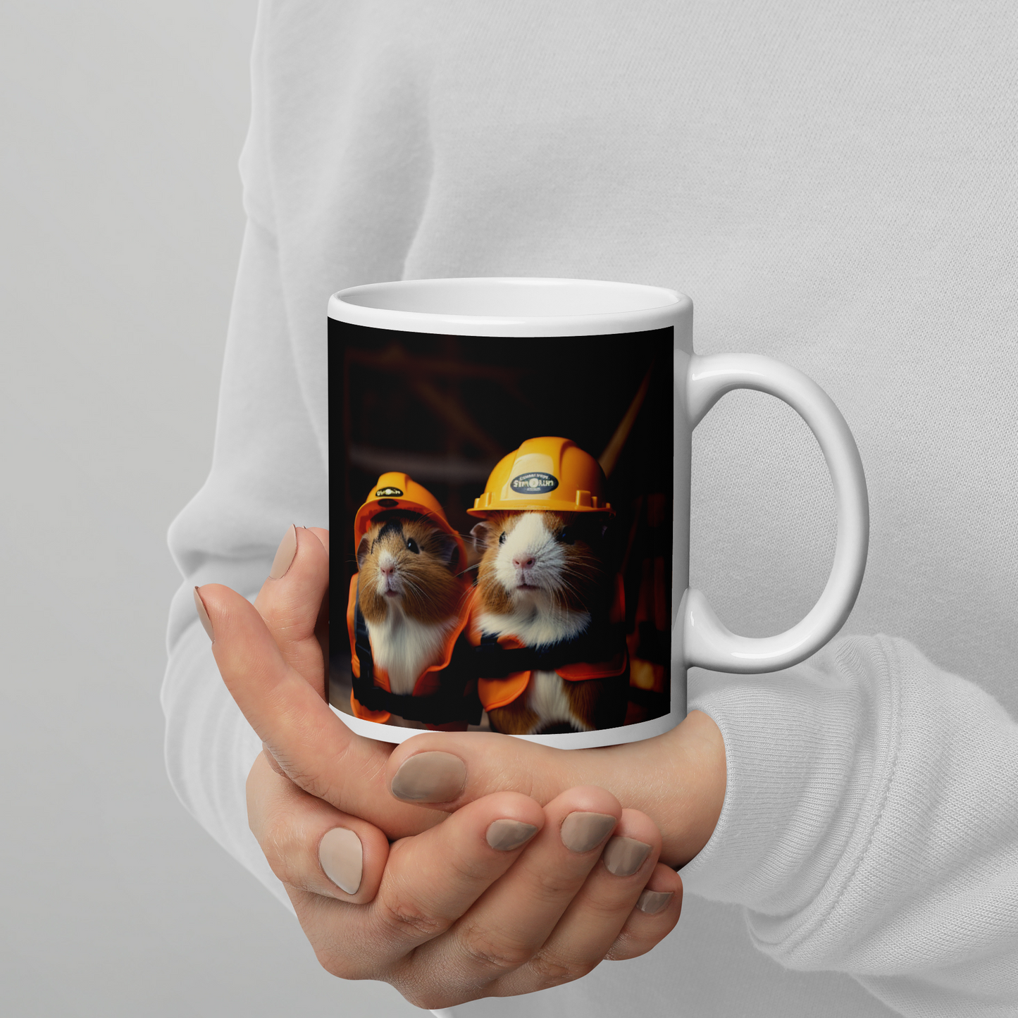 Guinea Pigs ConstructionWorker White glossy mug