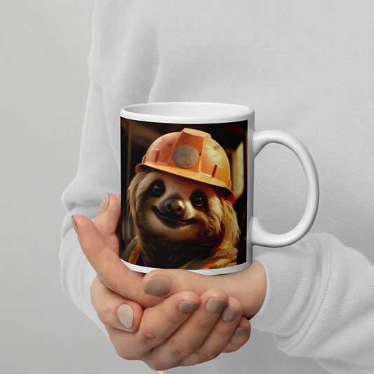 Sloth ConstructionWorker White glossy mug