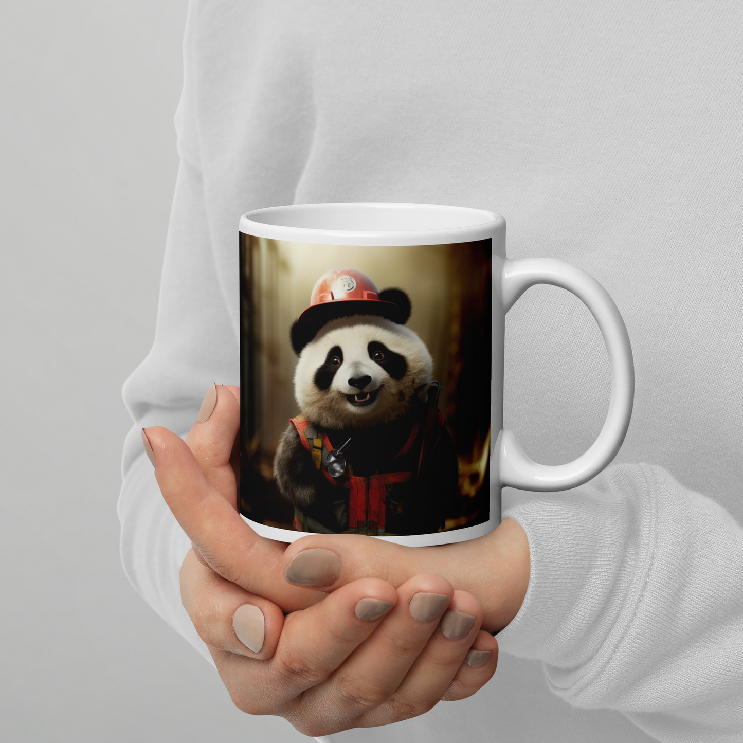 Panda ConstructionWorker White glossy mug